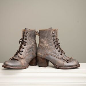 Bed Stu Leather Finis Heeled Boots W Sz 7 Distressed Grey Grunge Boho Indie Chic